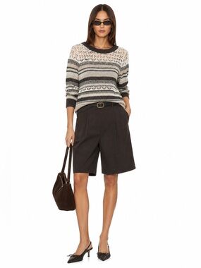 Diane von Furstenberg Open Knit Striped Linen Blend Sweater | Size M